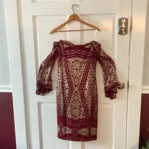 Burgundy Glittery Gold Party Dress Size Small